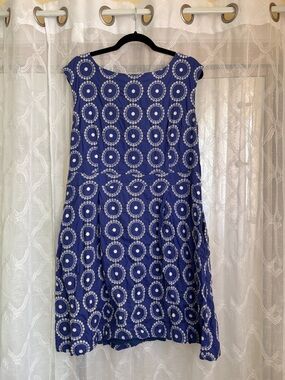 Modcloth Blue Circular-Print Cap Sleeve Midi Dress